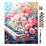 Картина по номерам " Mazari " 40*50см Цветы и рояль, состав набора: холст на подрамнике, акриловые краски, кисти, глянцевый защитный лак, крепеж, графическая схема, термоусадочная пленка
