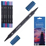 Набор аквамаркеров " Сонет " Морской пейзаж 6 цветов 1-3мм двухсторонние пулевидный/кисть наконечник акварельные