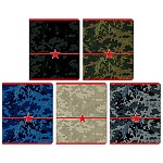 Тетрадь А5 48л " Альт " Милитари. Камуфляж, клетка, блок- офсет 60г/м2, на скобе, обложка- мелованный картон, гибридный УФ-лак, конгрев, скругленные углы, 5 дизайнов