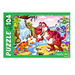 Пазлы " Рыжий кот " 104элемента Динозавры у вулкана 33,0*23,7см, картонная упаковка 18,7*13,1*3,7см