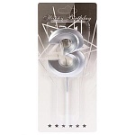 Свеча для торта цифра " Миленд " Серебряный стиль 3, серебряная, 18,5*7,5*1см, картонный блистер, европодвес