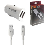 Зарядное устройство автомобильное " FaisON " A-20 Edge белый, 2,4А, PD3.0, 2 USB, пластик, кабель Type-C, 1м