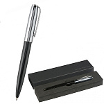 Ручка подарочная шариковая автоматическая " Bruno Visconti " Napoli синяя 1,0мм, толщина письма 0,7мм, поворотный механизм, металлический корпус, покрытие glossy pro, цвет корпуса черный/серебряный, металлический клип, черный картонный футляр