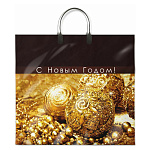 Пакет Новогодний ПЭ " Интерпак " с пластиковой ручкой ПВД, 38*35см 90мкм Золотая сказка