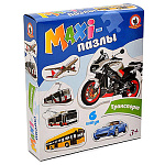 Пазлы " Русский стиль " 18элементов Транспорт, 6 картинок (два по 2 элемента, два по 3 элемента, два по 4 элемента), картонная упаковка 25*21*5см