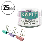 Зажимы " KWELT " цветные Macarons 25мм 48шт/уп, пластиковая упаковка