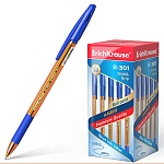 Ручка шариковая " Erich Krause " R-301 Amber Stick&Grip синяя 0,7мм, толщина письма 0,35мм, шестигранная, резиновый держатель, прозрачный янтарный корпус, картонная упаковка