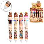 Ручка шариковая автоматическая " Mazari " Капибара 10цв, 0,7мм, сменный стержень 70мм, пулевидный пишущий узел, пластиковый корпус, цвет корпуса - ассорти 4 дизайна, картонный дисплей