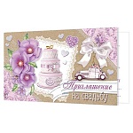 Приглашение " Мир открыток " 2-91 на Свадьбу- Торт, 71*241мм, фольга, текст