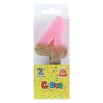 Свеча для торта цифра " Миленд " 4, розовая, 13,5*4,7*1,5см, глиттер, картонный блистер, европодвес