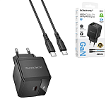 Зарядное устройство сетевое " Borofone " BN18 Intenso черное, 3,0А, PD, 20Вт, Type-C, пластик, кабель Type-C-Type-C, 1м