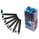 Набор маркеров " Mazari " для скетчинга Fantasia Marine blue colors (морские цвета)  12цв 3-6,2мм, пулевидный/скошенный, 2-х сторонние, ПВХ упаковка