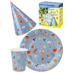 Набор для праздника " Миленд " Торжество, состав набора: тарелки 6шт, стаканы 6шт, колпаки 6шт