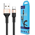 Кабель сетевой USB - Type-C " Hoco " X26 Xpress черный с золотой вставкой, круглый, 1м, 3A, ткань