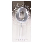 Свеча для торта цифра " Миленд " Серебряный стиль 0, серебряная, 18,5*7,5*1см, картонный блистер, европодвес