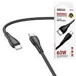 Кабель сетевой Type-C - Type-C " Borofone " BX121 Energy чёрный, круглый, 1м, 3,0А, 60Вт, быстрая зарядка, силикон