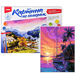 Картина по номерам " Lori " 28,5*38см Тропический вечер, состав набора: основа на картоне с контуром, акриловые краски, кисть, вспомогательный лист, акриловый лак, инструкция, картонная упаковка, европодвес