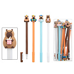 Ручка шариковая " Basir " Капибара, 0,5мм, съемный резиновый наконечнки- капибара, цветной корпус с рисунком, ассорти, пластиковая упаковка