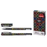 Ручка гелевая " Basir " Mosaic черная 0,5мм, толщина письма 0,25мм, игольчатый наконечник, рифленый держатель, корпус чёрного цвета с цветным рисунком-квадраты, картонная упаковка