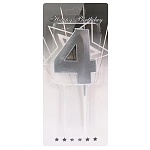 Свеча для торта цифра " Миленд " Серебряный стиль 4,серебряная, 18,5*7,5*1см, картонный блистер, европодвес