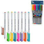 Набор шариковых ручек " Pensan " 8цв Triball, игольчатый пишущий узел, прозрачный корпус, чернила на масляной основе, цвет колпачка соответствует цвету чернил, пластиковая упаковка, европодвес