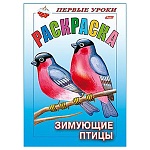 Раскраска " Hatber " А5 8л Первые уроки. Зимующие птицы, на скобе, цветной блок