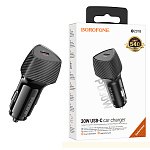 Блок питания автомобильный " Borofone " BZ31B Solid черный, 3,0А, 30W, PD, Type-C, пластик (кабель в комплект не входит)