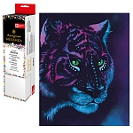 Картина алмазная " Феникс " 20*25см Мистический тигр, без подрамника, с полным заполнением, в наборе: холст с эскизом, пакеты со стразами, лоток для страз, стилус, силикон для страз, клей, пинцет металлический, схема, дополнительные пакеты с zip-молнией, 