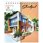 Скетчпад, крафт-бумага 80г/м2, А6, 125*150мм, 40л, спираль сверху, 7БЦ, офсет, без линовки, обложка - мелованный картон, матовая ламинация, " Феникс " Архитектура