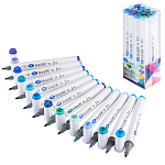 Набор маркеров для скетчинга " Basir "  12цв (голубые и фиолетовые цвета ассорти) двухсторонние, 1,0-7,0мм, пулевидный/скошенный, треугольный корпус, в пластиковом боксе