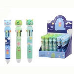 Ручка шариковая автоматическая " Basir " Кот-монстрик 10цв 0,5мм прорезиненный наконечник, цветной корпус, ассорти