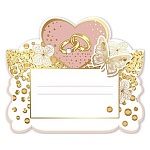 Банкетная карточка свадебная " Праздник " 150 Бабочки и кольца, 106*64мм, фольга золотая, дизайнерская бумага, текст