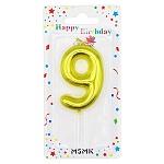 Свеча для торта цифра " KWELT " 9, золотая, 6*4*1см, на палочке, картонный блистер 14*7*1,5см, европодвес