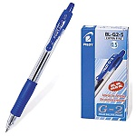 Ручка гелевая автоматическая " Pilot " синяя 0,5мм толщина линии 0,3мм, резиновый держатель, прозрачный корпус, картонная упаковка