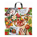 Пакет Новогодний ПЭ " Интерпак " с петлевой ручкой ПВД, 44*44см 70мкм Коллаж