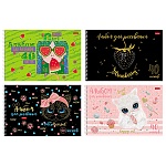 Альбом А4 40л спираль " Hatber " Золотой микс (ассорти), обложка - матовый ламинированный картон, 3D фольга, 3D лак, блок- офсет 110г/м2, отрывные листы, 4 дизайна в спайке