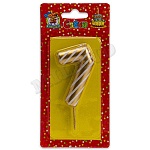 Свеча для торта цифра " Миленд " 7, золотая в полоску, 14*6,5*1см, картонный блистер, европодвес