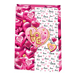Пакет бумажный " Мир открыток " 22*31*10см Сердца и надписи, ламинированный