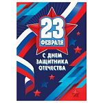Бирка для букетов и подарков " Мир открыток " 2-79 23 Февраля- Триколор, звезды, 85*61мм, без отделки