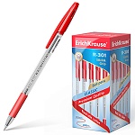 Ручка шариковая " Erich Krause " R-301 Classic Stick&Grip красная 1,0мм, толщина письма 0,5мм, шестигранная, резиновый держатель, прозрачный корпус, картонная упаковка