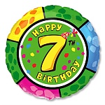 Шар фольгированный 18"/46см Цифра-7 Нappy Вirthday