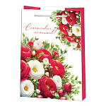 Пакет бумажный " Мир открыток " 13,5*18*6см Букет красных и белых цветов, ламинированный