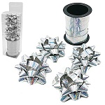 Набор для упаковки подарков: бант звезда 6см 4шт + лента 10м голография, серебро, пластиковая упаковка, европодвес