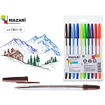 Набор шариковых ручек " Mazari " City 0,8мм 10цв, пулевидный пишущий узел, корпус пластиковый цветной, сменный стержень 137мм, ПВХ-упаковка на молнии