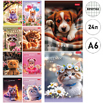 Записная книжка МАЛЫЙ ФОРМАТ А6 24л " Hatber " Маленькие ушки, клетка, обложка - глянцевый ламинированный картон, на скобе, 10 дизайнов