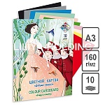 Картон цветной БОЛЬШОЙ ФОРМАТ А3 мелованный, двухсторонний, 10л 10цв " Лилия Холдинг " Добрые сердца, 160г/м2, в папке