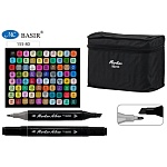 Набор маркеров для скетчинга " Basir " 80цв двухсторонние, 1,0-7,0мм пулевидный/скошенный, квадратный корпус, текстильный чехол на молнии