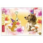 Пазлы " Hatber "  12элементов Забавный щенок 20*30см, в рамке, картонная упаковка