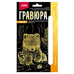 Гравюра " Lori " 10*15см с эффектом золота Медвежонок, основа с контуром рисунка, штихель, инструкция