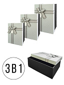 Набор коробок " KWELT " 3в1 16*23,5*9см, 14*21*8см, 12*19*7см Good luck, цвет  - серый/черный, атласный бант, картон/ПВХ